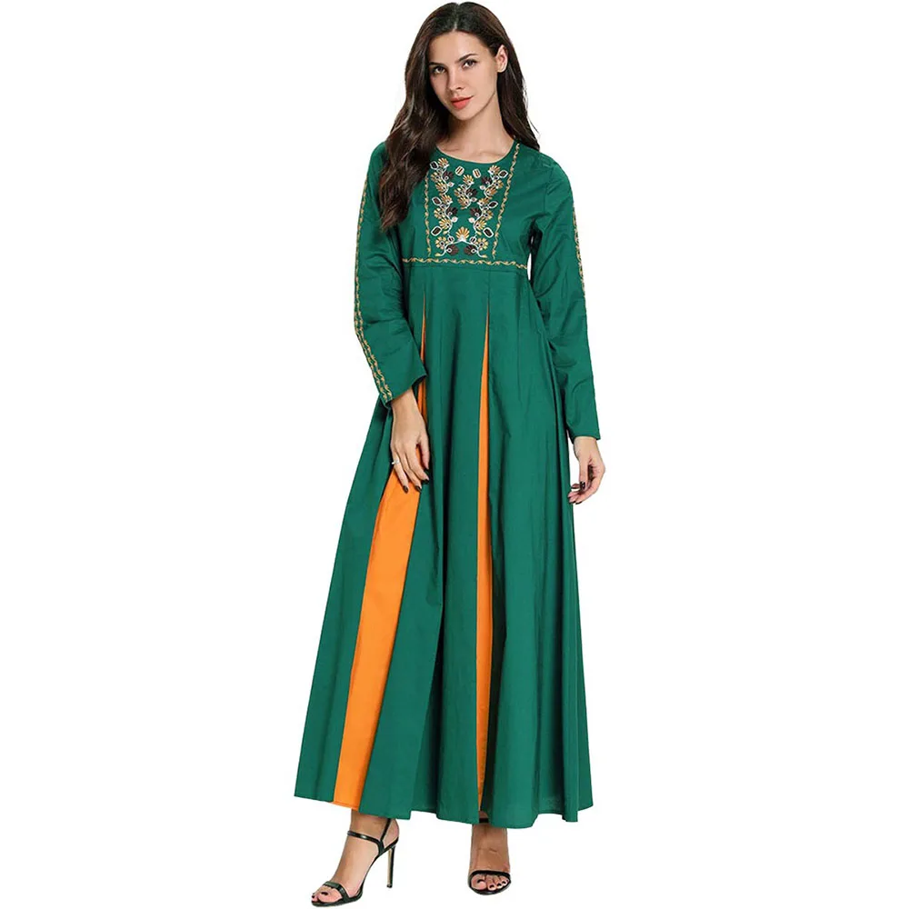 

Winter Muslim Dress Women kaftan Robes Arabe Autumn Maxi Large Size Long Sleeve Cotton caftan Solid Flower Vestidos Modest