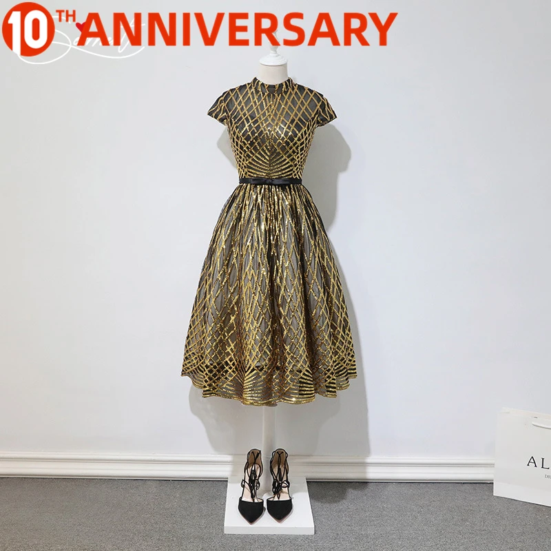 

OllyMurs luxury star dress three-dimensional stitching lace hand-beaded short-shoulder star show dress