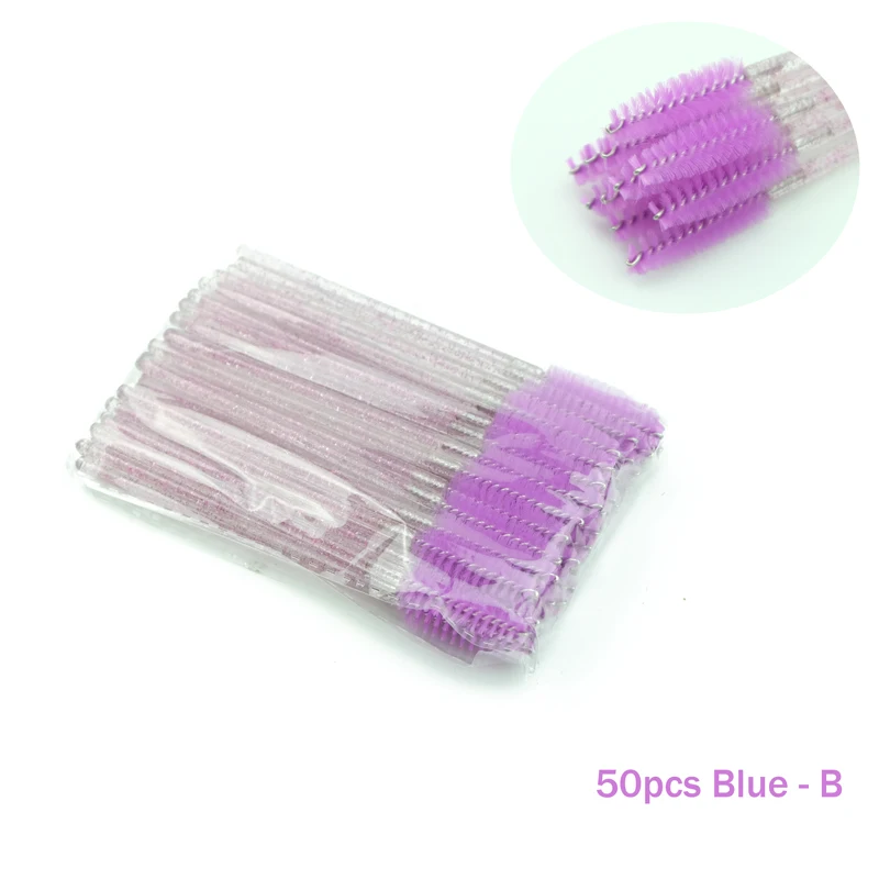 50pcs Blue B Одноразовый Кристалл тушь для ресниц кисти 50 шт. ресницы кисти для макияжа палочки Аппликатор Spoolers наращивание ресниц завивка гребень красота - Handle Color: 50pcs Blue B