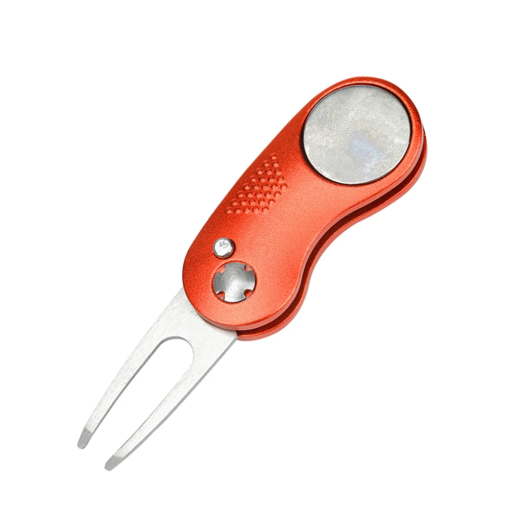 

Golf Divot Tool Stainless Steel Metal Foldable Golf Fork With Pop-Up Button Metal Foldable Golf Divot Fork Tool With Button