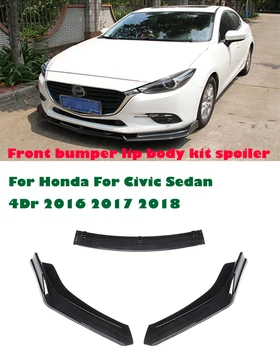 

3pcs Car Front Lower Bumper Lip Diffuser Spoiler Body Kit Carbon Fiber Look/Black For Honda For Civic Sedan 4Dr 2016 2017 2018