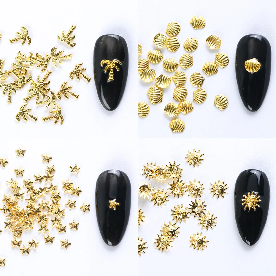 Золотой сплав для дизайна ногтей шпильки Приморский 3D украшения Морская раковина звезда перья Шарм металлический каркас заклепки блестка для ногтей аксессуары BE25