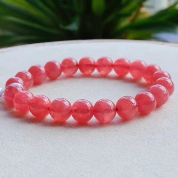 

8.7mm Natural Ice Red Rhodochrosite Rose Women Bracelet Clear Round Beads Men Fashion Certificate AAAAA