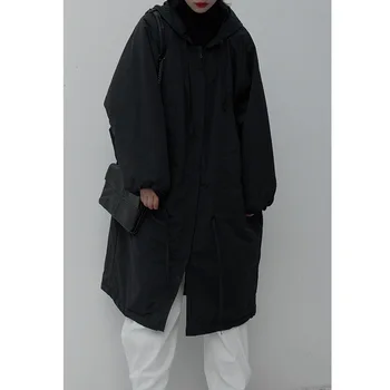 

lady Woman Cotton Loose Coat Dark Style Solid Black Long Fund Loose Will Keep Warm Cotton-padded Clothes ZX485