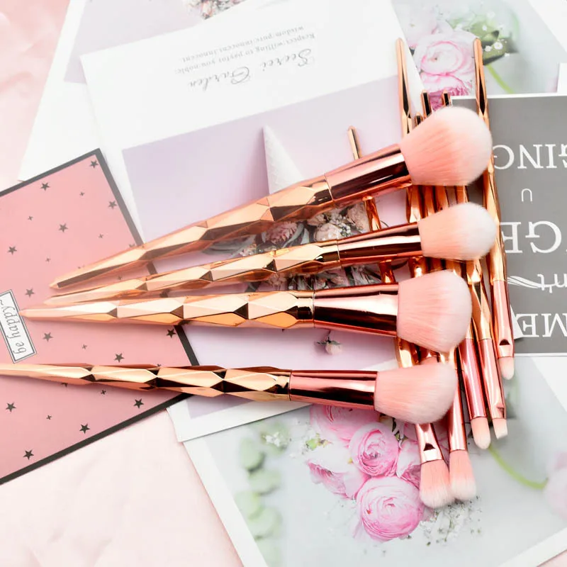

7/10Piece Unicorn Makeup Brush Rose Gold Diamond Handle Set Brush Thread Handle Beauty Brush brochas maquillaje