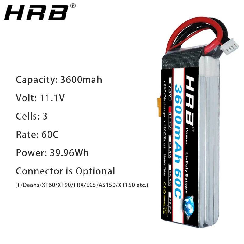 HRB 3600mah Lipo 3S 11 1 V аккумулятор 60C XT60 T Deans EC5 XT90 EC3 женский для Monster 1/8 1/10 автомобилей FPV
