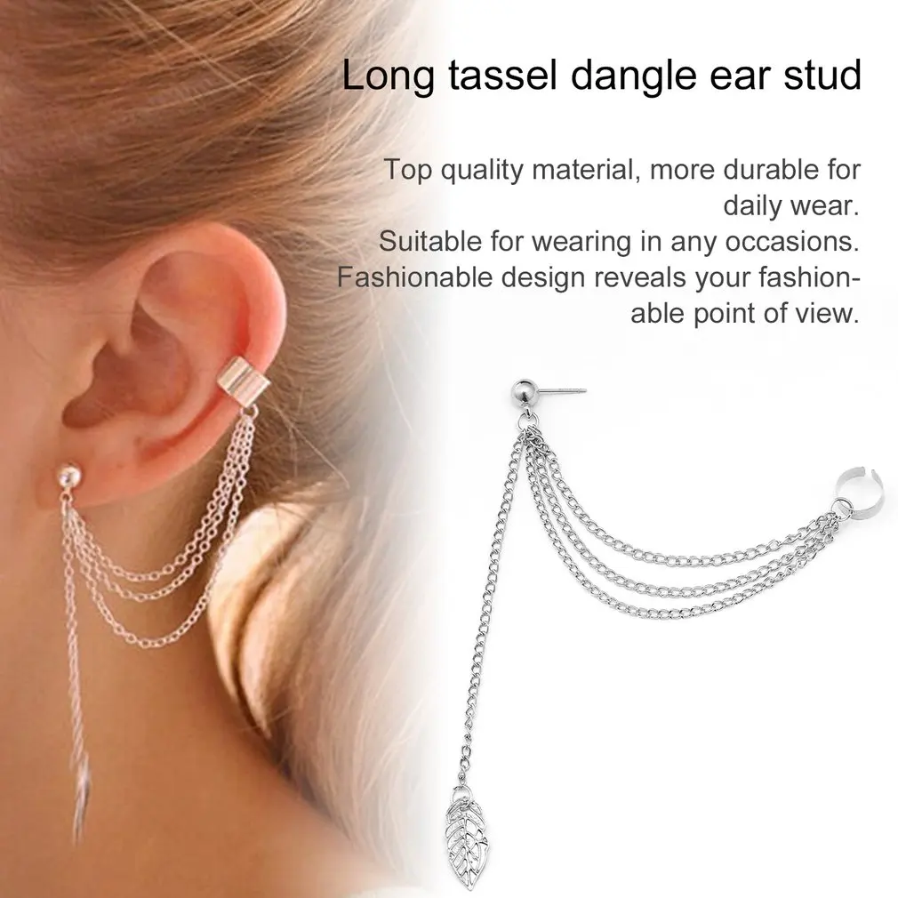 

Punk Rock Leaf Chain Tassel Dangle Ear Cuff Wrap Earring Gold Color earrings in jewelry 1 pcs