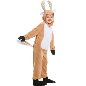 

kigurumi Winter Christmas Reindeer Elk Children Hooded Bodysuit Parent-child COS Clothing Coral Fleece Home XL
