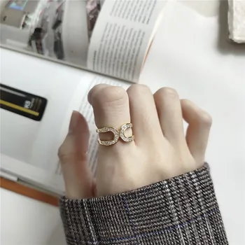 

RUIYI Real 925 Sterling Silver Women Wedding Birthday Jewerly 18K Gold Rings Girls Double U Shape Design Zircon Setting Rings