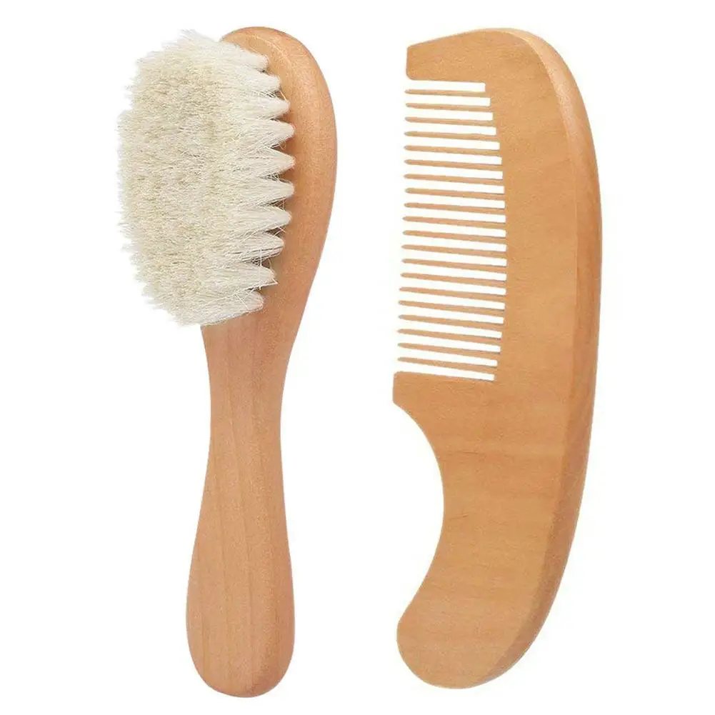 2Pcs/Set Wooden Baby Safety Comb Woolen Hair Brush Care Kids Massage Baby Kit Safety Material For Baby's Health Grooming Tools