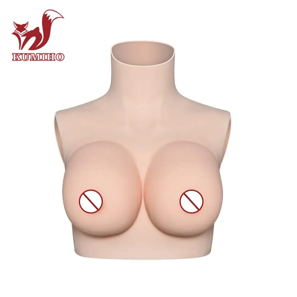 KUMIHO D CUP Realistic Silicone Breast Forms High Collar Neck Fake Boobs for Crossdresser Fill Silk Cotton Shemale Drag Queen