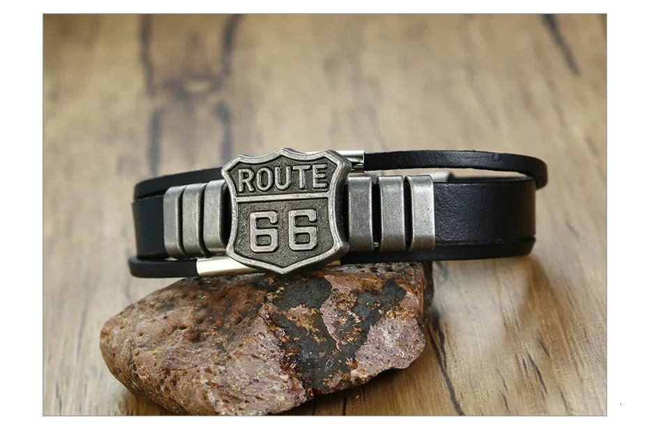 Vnox стильный Американский Route 66 мужской браслет из натуральной кожи многослойный браслет браслеты 8,07"