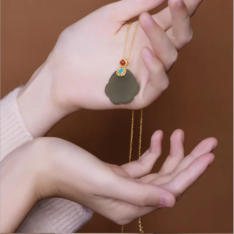 5th 40X22X7MM Минималистичные многоцветные геометрические кулоны для женщин, натуральный нефрит, ожерелья+ цепочки, позолоченные, серебро 925 пробы, хорошее ювелирное изделие P1092 - Цвет камня: 5th 40X22X7MM