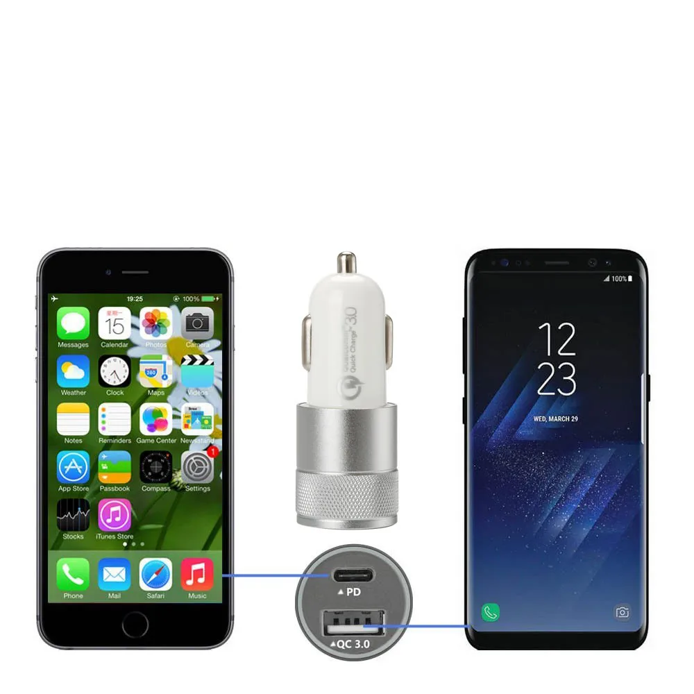 Type-c_pd алюминиевый сплав Qc3.0 Led полупрозрачный дисплей двойной Usb универсальный мобильный телефон автомобильное зарядное устройство D2