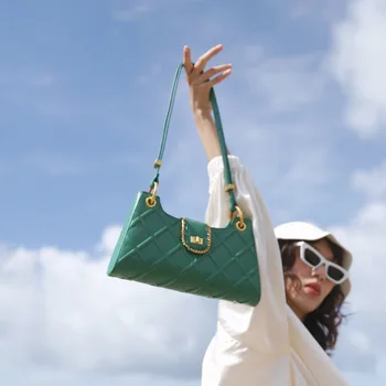 

French Diamond Lattice Single-shoulder Underarm Bag 2020 New Baguette-bag Handbag PU Leather Fashion Women Bag A190