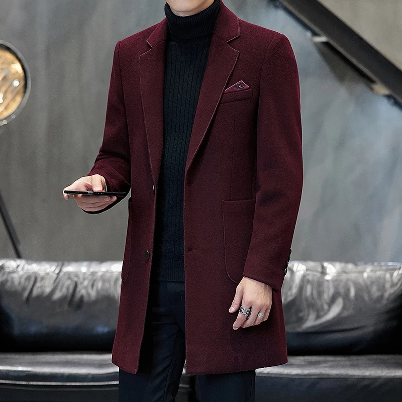 

Men's Pure Color Casual Fashion Jackets Winter Casual Men Overcoat Wool Coat Men Long Sections Woolen Coats Abrigo Largo Hombre