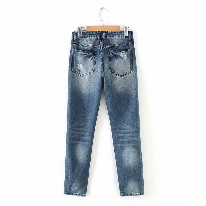 Gplus, синие джинсы с потертостями,, весенние, размера плюс, для женщин, повседневные, высокая талия, на пуговицах, рваные, узкие брюки, обтягивающие джинсы