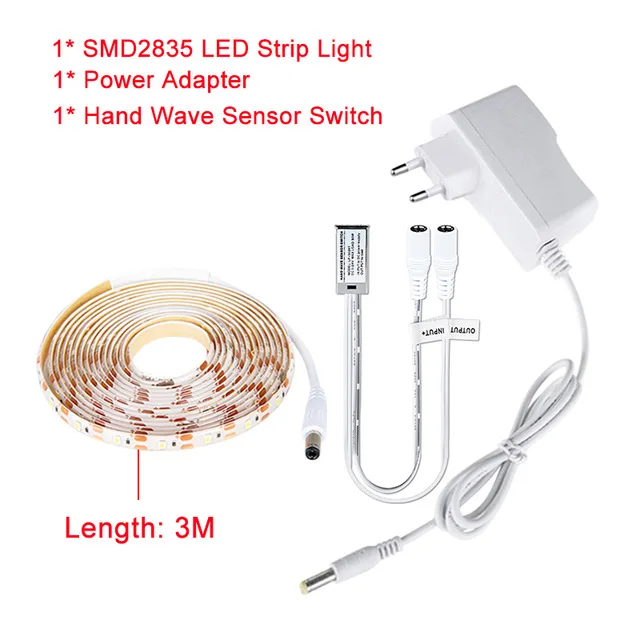 Hand Wave Set 3M Светодиодный светильник с регулируемой яркостью, водонепроницаемый светильник для кухни под шкаф, ручной переключатель, боковая лампа с датчиком движения, ночной Светильник для шкафа - Цвет: Hand Wave Set 3M