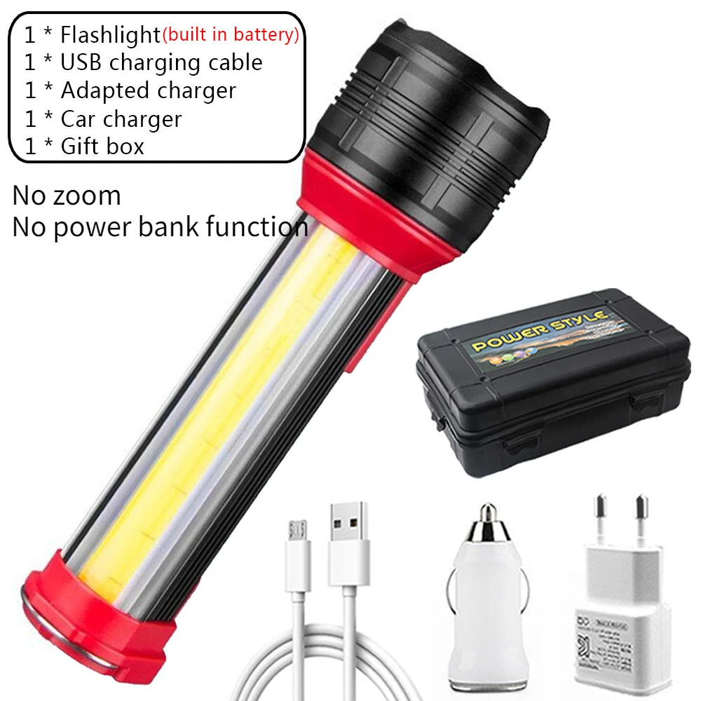 Novelty LED Flashlight Rotating Telescopic Zoom LED Torch with Side Light Rechargeable Camping Light Floodlight Can Charge Phone super bright flashlights Flashlights