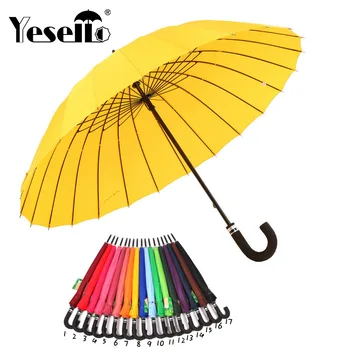 

Yesello Solid Color Large Long Hand Windproof Rain Sun Compact Totes UV Umbrella for Women Man Beach Travel