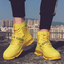 Кроссовки, мужская обувь, на шнуровке, сетчатые, водонепроницаемые, износостойкие, спортивные, с высоким берцем, карамельного цвета, парусиновые, Прошитые, Мужская прогулочная обувь