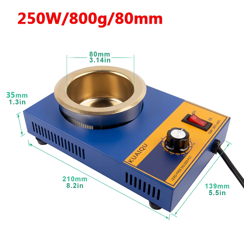 electric soldering irons KUAIQU 220V 300W Solder Pot Tin Melting Furnace Adjustable Thermoregulation Soldering Desoldering Bath 200℃-480 ℃ 37/50/80/100mm gas welding equipment Welding Equipment