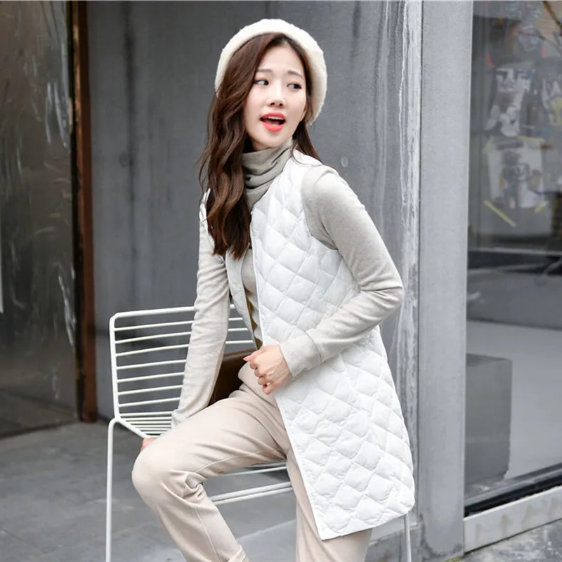 

Down Jackets Coats Women's Long Vest Ultra Light Down Vests Sleeveless Turn-down Collar Jacket Single Breasted Warm Suit Vest