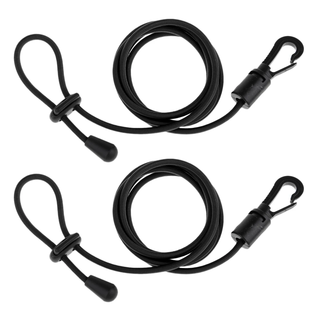 Pack of 2) 4mm 113cm Adjustable Elastic Safety Kayak Paddle / Fishing Rod Leash Clip Tie Tether Lanyard Accessories - Цвет: Black