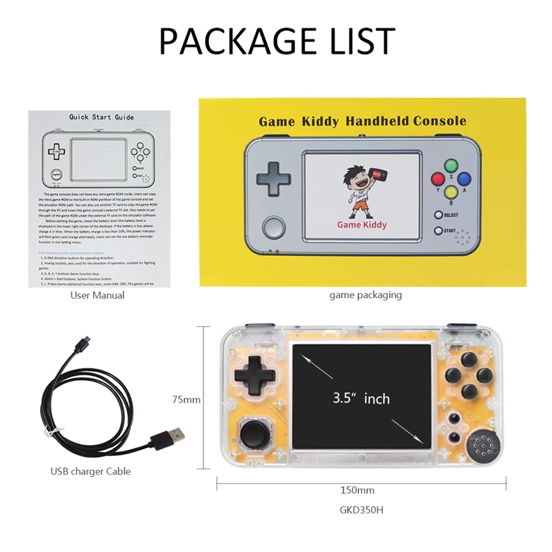 GKD 350H GameKiddy RG350H Retro Handheld Video Game Console 3.5inch IPS Screen Portable Mini Game Player