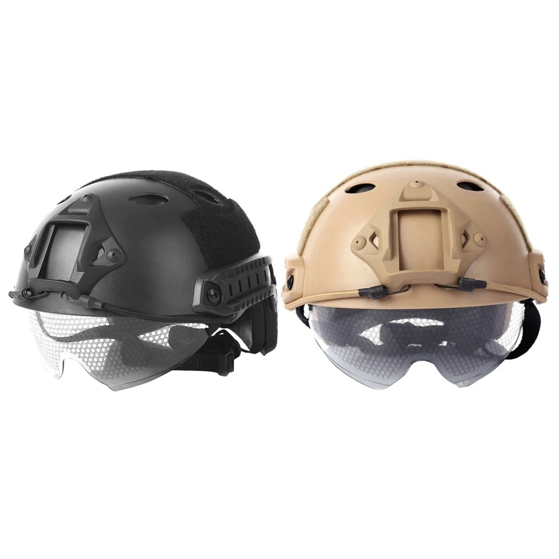 

2 Pcs Outdoor Helmet Helmet Outdoor CS Airsoft Paintball Base Jump Helmet Protector 55-59Cm, Black & Mud Color