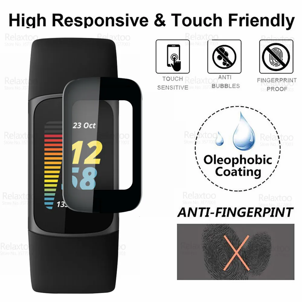 3-1Pcs 9D Curved Protective Glass For Fitbit Charge 5 Glass Soft Fiber Screen Protector Charge5 Smart Bracelet Watch Safety Film