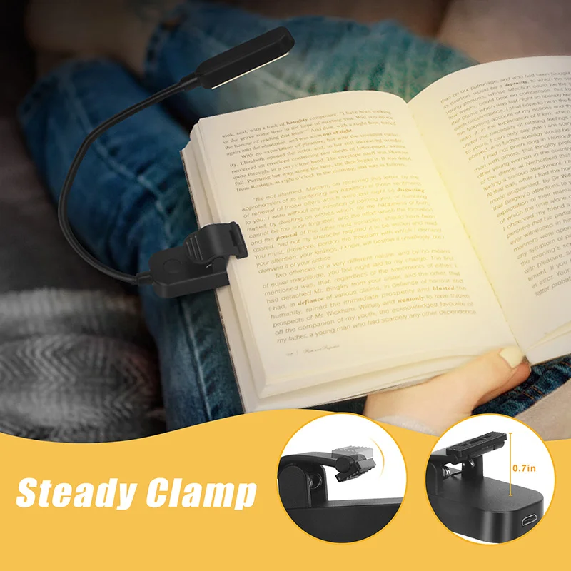 Bursztynowy lampka do czytania Mini USB Led akumulator elastyczny nocny klips świetlny lampa biurkowa lampka do czytania do podróży sypialnia książka