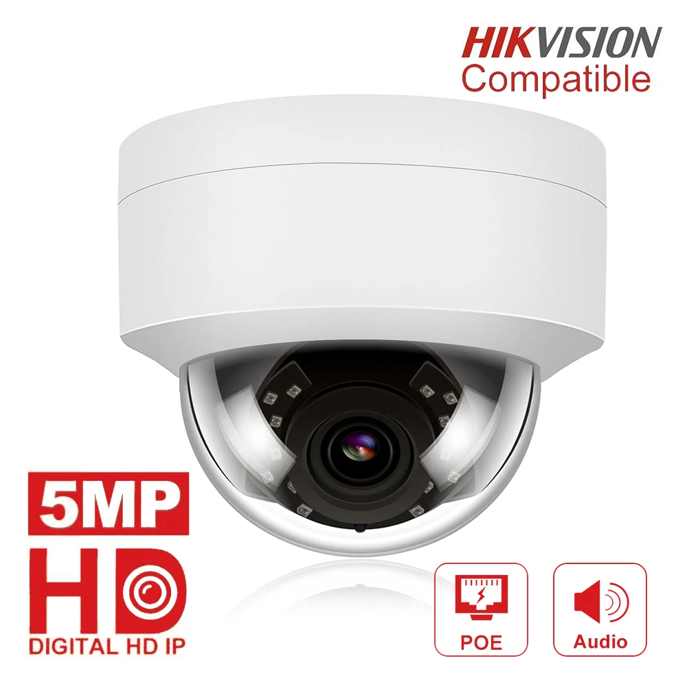 Hikvision Совместимость 5MP купольная ip-камера POE IPC-D250W-S наружная водостойкая ИК 30 м Безопасность видеонаблюдение аудио камера s