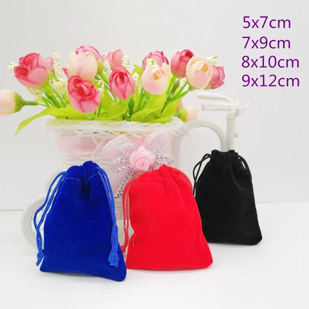 10 stücke Samt Beutel Schmuck Beutel Samt Tasche Kordelzug Schmuck Verpackung Display Taschen Schmuck Taschen Beutel 5x7 7x9 9x12cm