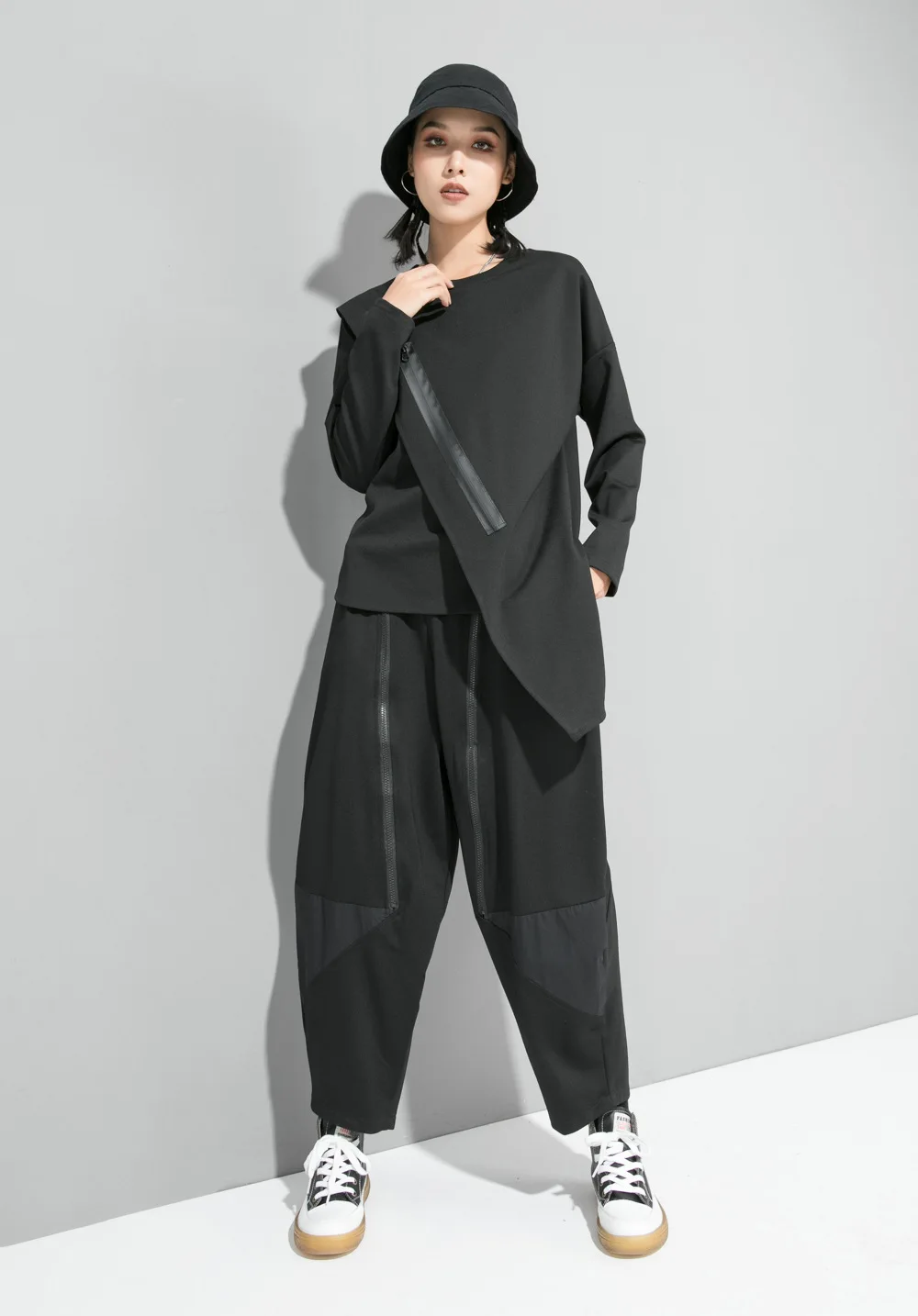 Autumn Women T-shirt Girl Casual Zipper Asymmetrical long sleeve t-shirt O-neck Blusas Women Tops Fashion Coat Clothes