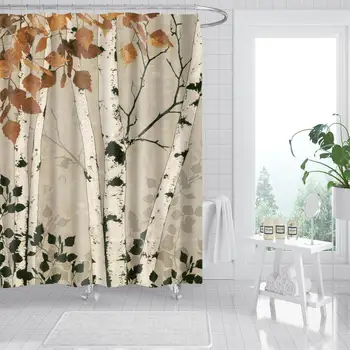 

Waterproof Thicken Autumn Jungle Forest Bathroom Shower Curtain Polyester Mildew Proof Bath Tub Curtain with 12 pcs Hooks