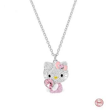 

Fashion Charm Pure 925 Silver Original 1:1 Copy, Cute Pink Charming Kitty Clavicle Chain Necklace Female Luxury Jewelry Gifts