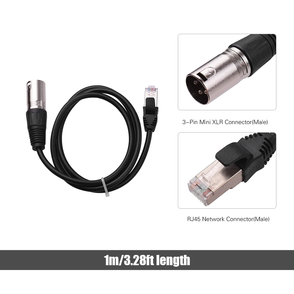 RJ45 мужской сетевой разъем для 3-Pin Mini XLR Мужской кабель-удлинитель DMX512 кабель сценический студийный кабели провода черный 1 м