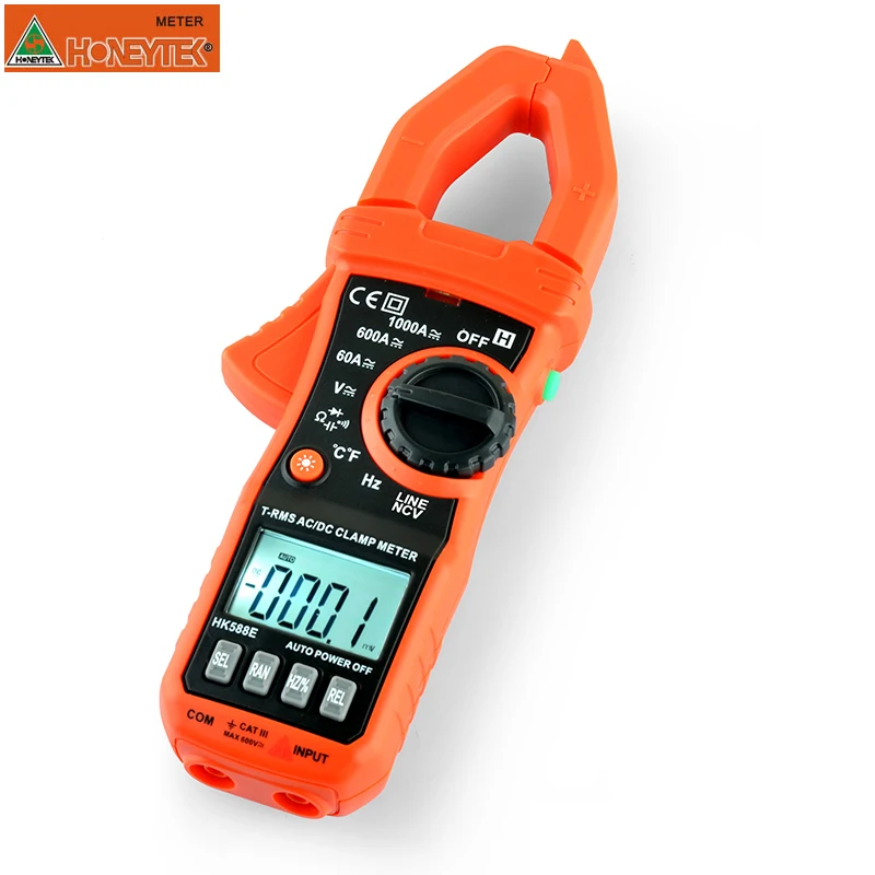 HONEYTKE Clamp Meter True rms Pliers Ammeter AC/DC Vlotage Current Digital Multimeter With Thermocouple Capacitor Tester HK588E