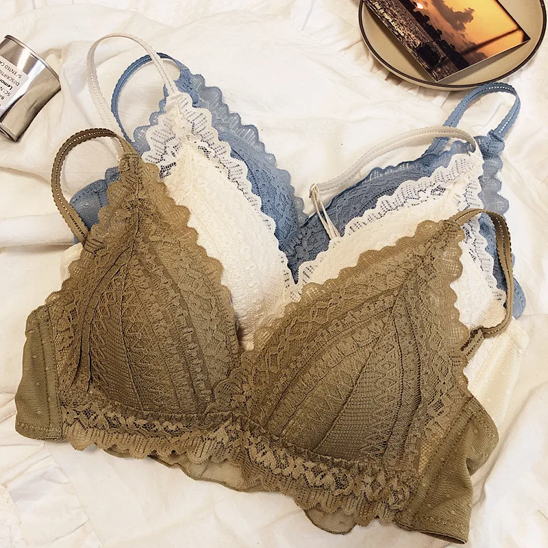 Solo un sujetador, Bralette de triangular, ropa Sexy de encaje sin para mujer, lencería cómoda de realce, de red de punto de onda íntimo - AliExpress Ropa interior