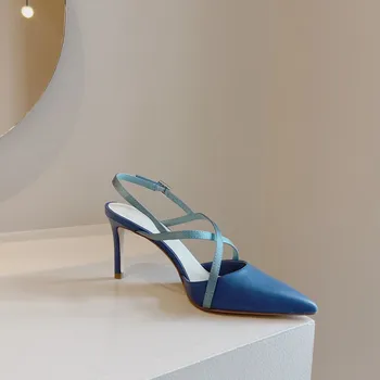 

Women Heel Brand Woman Shoes Scarpe Donna Talons Femme 2020 Women Sandals Slingback 8.5CM Heel Genuine Leather Stiletto Pumps