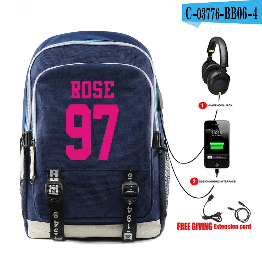 Kpop BTS сумка для женщин/мужчин мочила Harajuku usb ноутбук рюкзак змеиной кожи сумки на плечо для активной деятельности, Студенческая, для путешествий, рюкзаки, школьные сумки - Цвет: navy