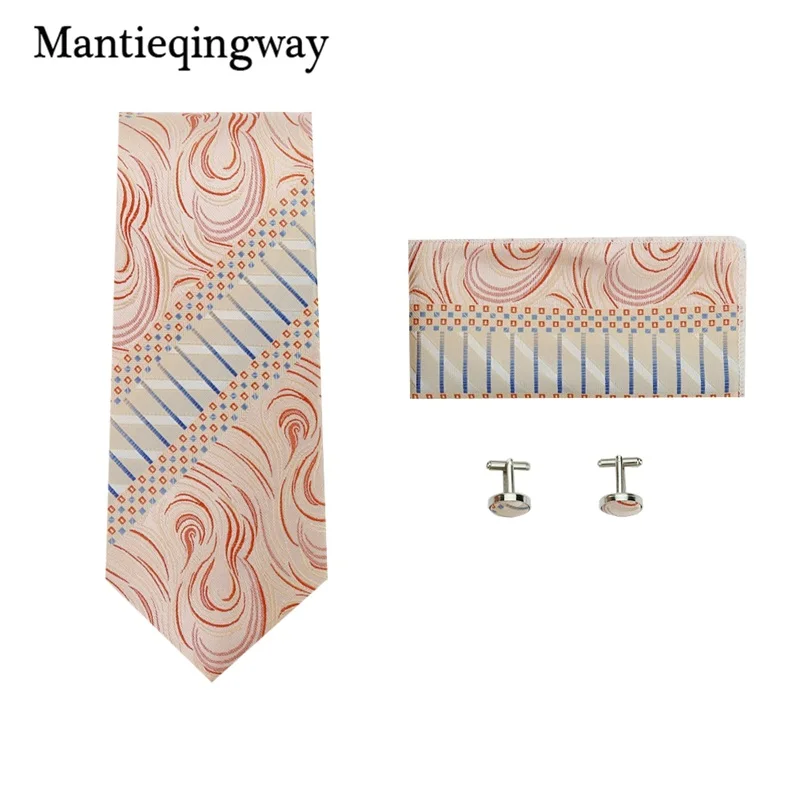 Mantieqingway для мужчин галстук, шейный платок и запонки набор для свадьбы Пейсли носовой платок с цветочным узором галстук для мужчин полиэстер 8,5 см шейный галстук