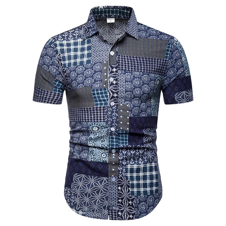 Shirt Men's 2019 New Style Spring-Summer Cultural Men's Printed Slim Fit Popular Versatile Short Sleeved Shirt TC11