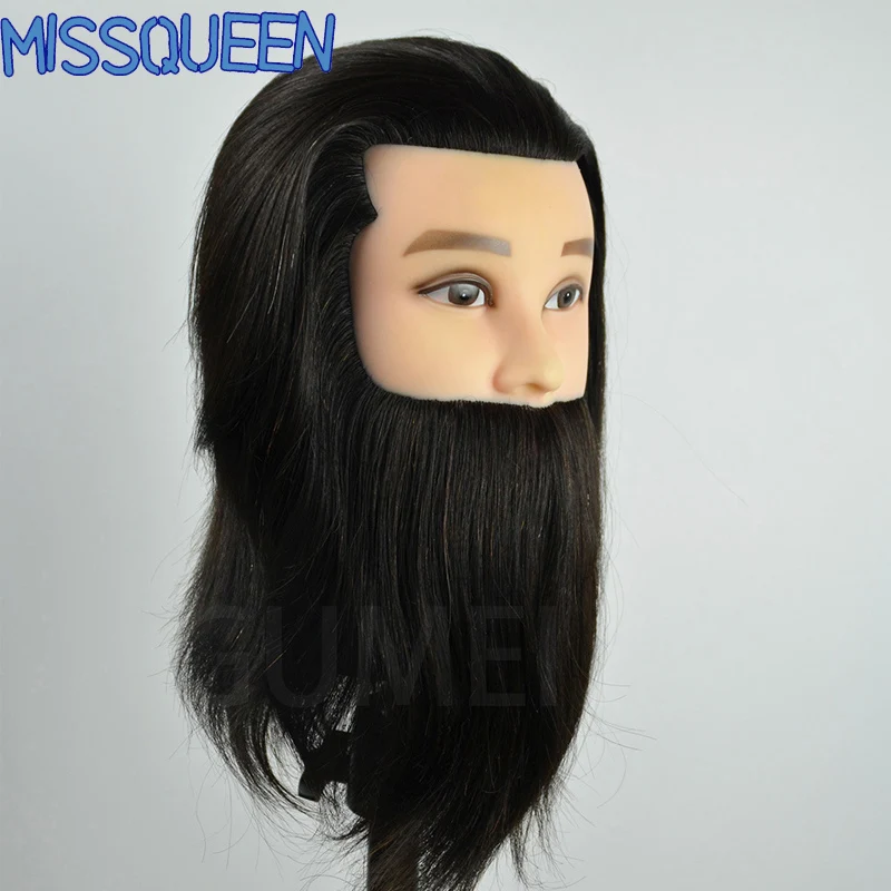 

Missqueen 100% Real Human Hair Male Mannequin Head with Beard for Hairdressers Salon Hairdressing Male Training Head for Cutting