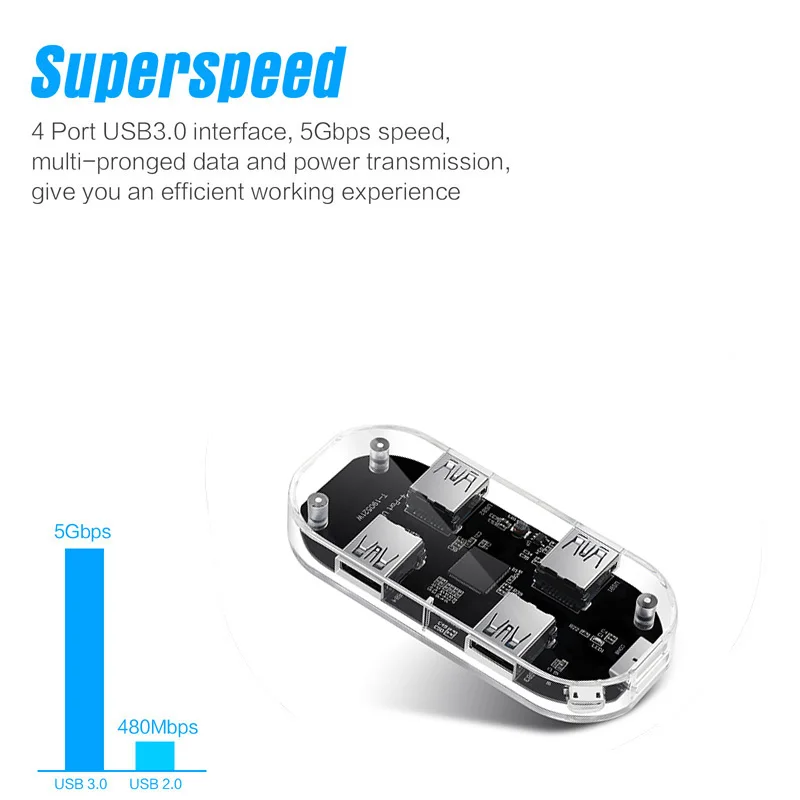 Usb-хаб прозрачный USB3.0 адаптер 4 порта USB комбинированное устройство для чтения карт SD TF все в одном для ПК/ноутбука