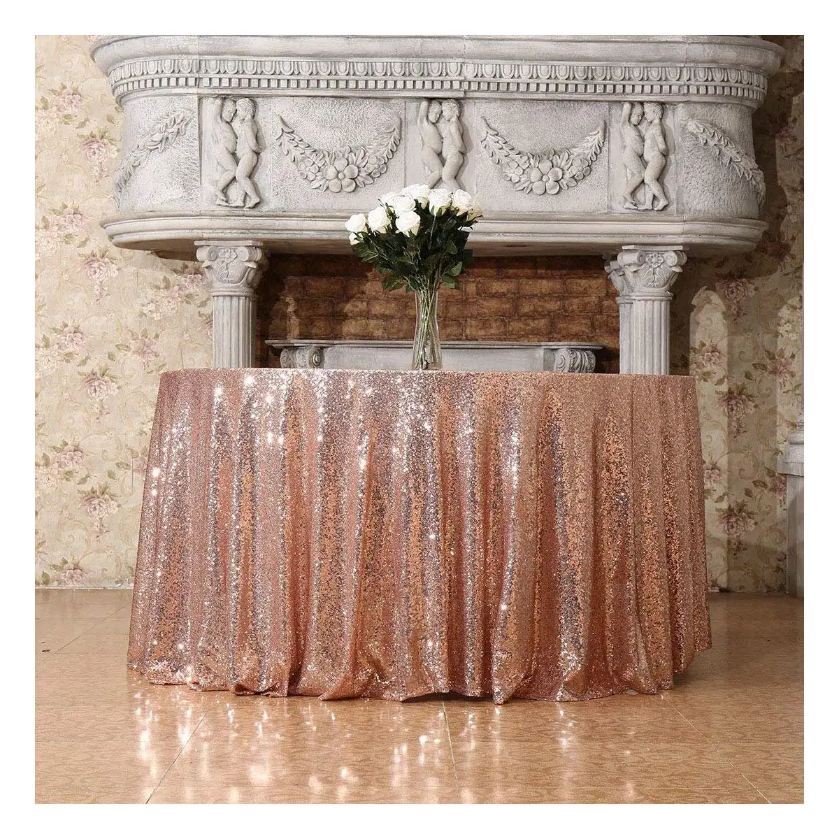 Блестящая круглая скатерть с пайетками Золотая вышивкой вечерние свадебные