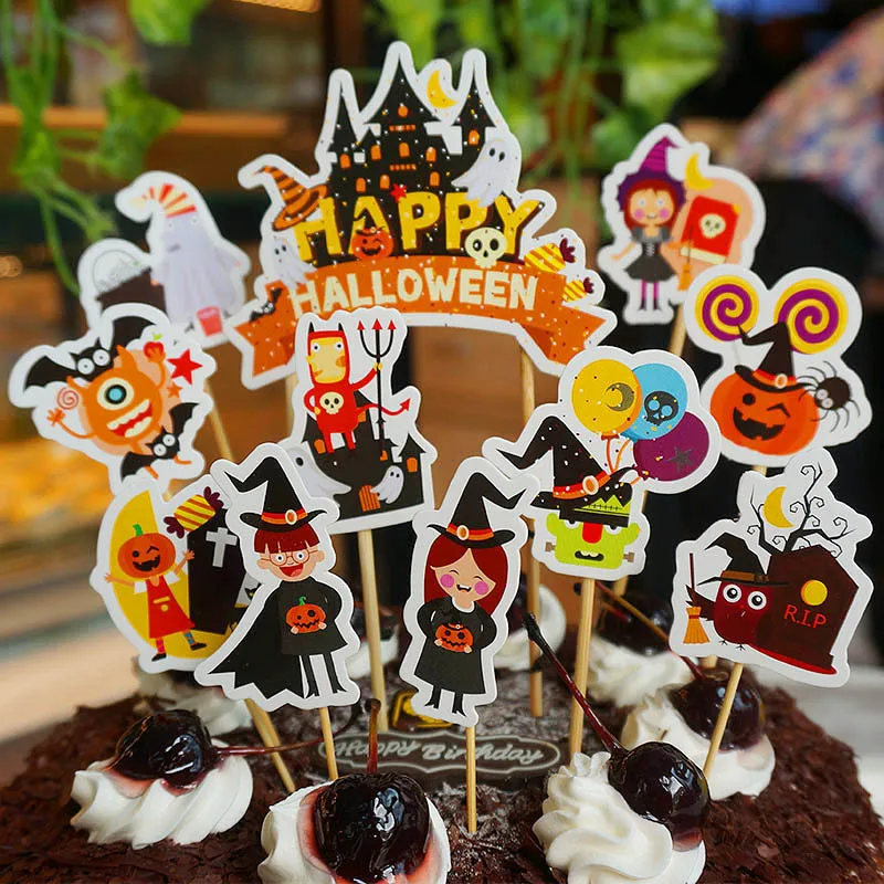 11pcs Halloween 11 шт/9 шт Рождественский торт Топпер Санта-Клаус Хэллоуин украшения Рождественские украшения для дома с изображением пирожного на день рожденья Топпер - Цвет: 11pcs Halloween