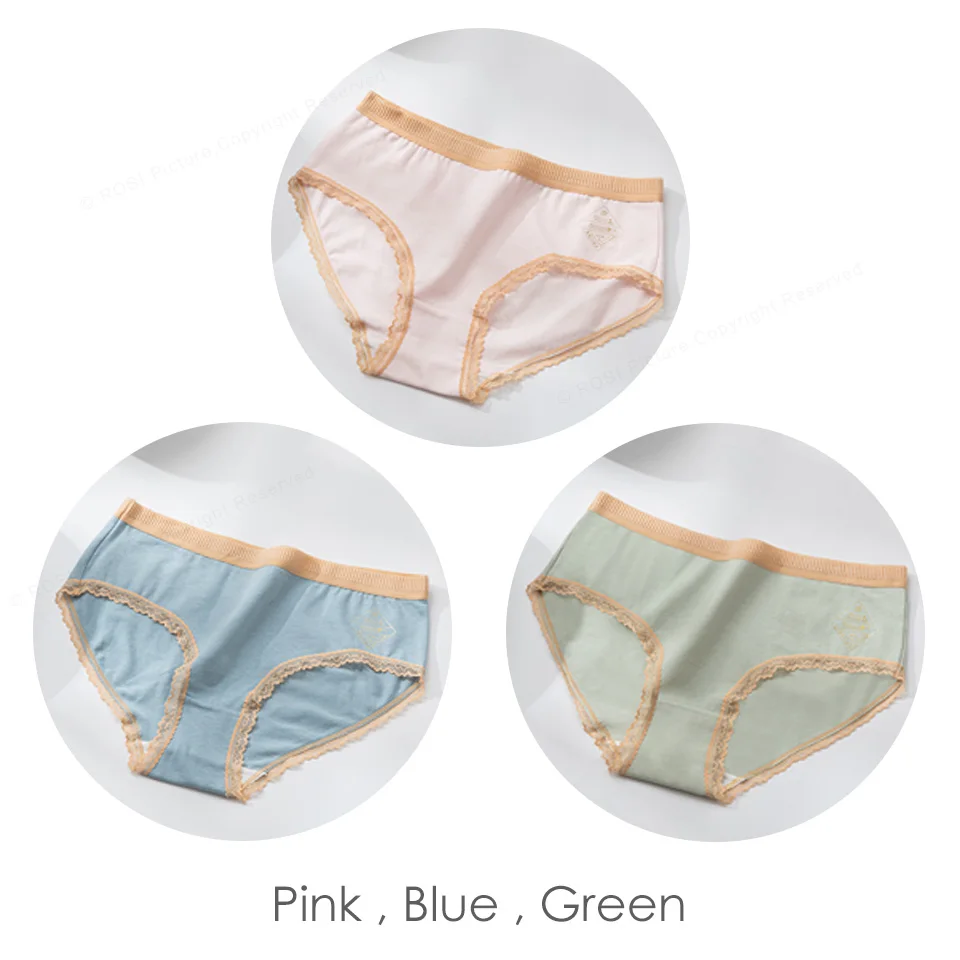 Pink Blue Green 3pcs/lot Comfort Cotton Underpants With Lace Briefs Female Underwear Women's Seamless Knickers Lingerie Antitacterial Breathable - Цвет: Pink Blue Green