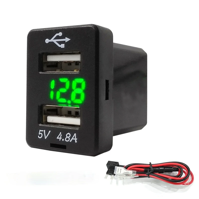 4.8A двойной USB порт автомобильное зарядное устройство с вольтметром для Toyota